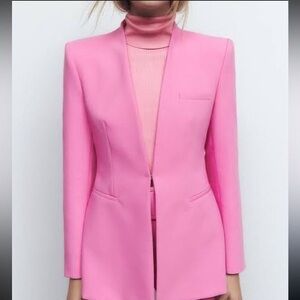 Zara Hot Pink Structured Open-Front Blazer